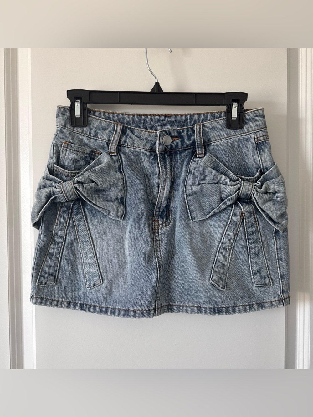 ME Makeover Essentials Faded Blue Denim Mini Skirt with Side Bows
